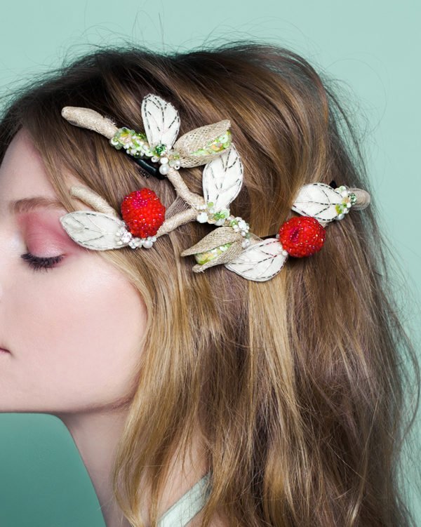 raspberry and pistachio tart headpiece by Tami Bar-Lev
