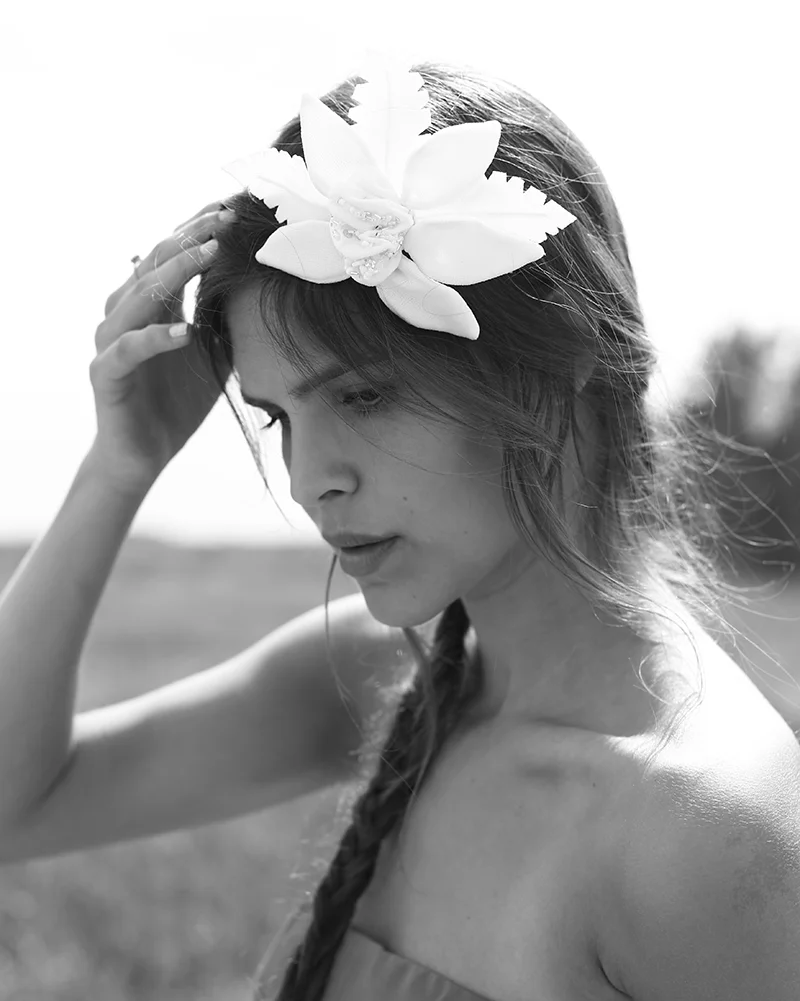White LUXURY TIKI Flower headpiece by Tami Bar-Lev